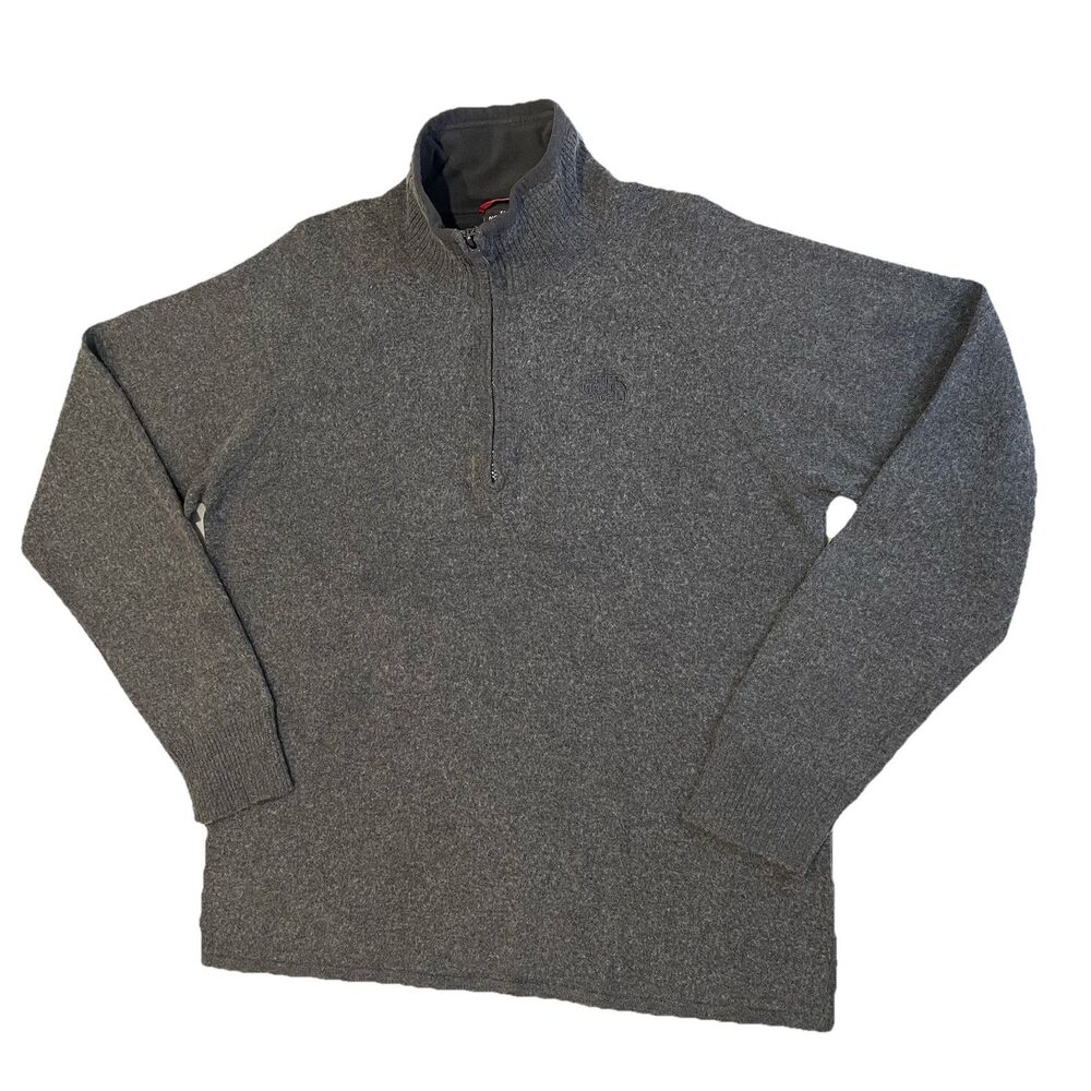 The North Face Mens 1/4 Zip Long Sleeve Pullover Cotton/ Wool H. Gray Sweater M